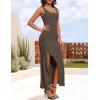 imageZESICA Womens Sleeveless Formal Maxi Dresses 2025 Summer Square Neck High Split Cocktail Party Bodycon Long DressBrown