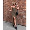 imageZESICA Womens Sleeveless Formal Maxi Dresses 2025 Summer Square Neck High Split Cocktail Party Bodycon Long DressBrown
