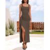 imageZESICA Womens Sleeveless Formal Maxi Dresses 2025 Summer Square Neck High Split Cocktail Party Bodycon Long DressBrown