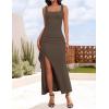 imageZESICA Womens Sleeveless Formal Maxi Dresses 2025 Summer Square Neck High Split Cocktail Party Bodycon Long DressBrown