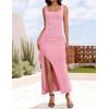 imageZESICA Womens Sleeveless Formal Maxi Dresses 2025 Summer Square Neck High Split Cocktail Party Bodycon Long DressPink