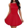 imageZESICA Womens 2025 Summer Boho Sleeveless Ruched Mini Dresses Scoop Neck Bubble A Line Short Tank SundressRed