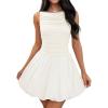 imageZESICA Womens 2025 Summer Boho Sleeveless Ruched Mini Dresses Scoop Neck Bubble A Line Short Tank SundressWhite