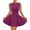 imageZESICA Womens 2025 Summer Sleeveless Cocktail Mini Dress Boat Neck Backless Swing A Line Wedding Club Party Short DressesEggplant