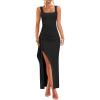 imageZESICA Womens Sleeveless Formal Maxi Dresses 2025 Summer Square Neck High Split Cocktail Party Bodycon Long DressBlack