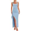 imageZESICA Womens Sleeveless Formal Maxi Dresses 2025 Summer Square Neck High Split Cocktail Party Bodycon Long DressBlue