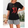 imageZESICA Womens 2025 Summer 2 Piece Lounge Set Short Sleeve Graphic Print Tops and Shorts Outfits with PocketsBlack