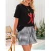 imageZESICA Womens 2025 Summer 2 Piece Lounge Set Short Sleeve Graphic Print Tops and Shorts Outfits with PocketsBlack