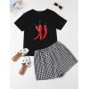 imageZESICA Womens 2025 Summer 2 Piece Lounge Set Short Sleeve Graphic Print Tops and Shorts Outfits with PocketsBlack