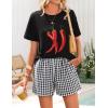 imageZESICA Womens 2025 Summer 2 Piece Lounge Set Short Sleeve Graphic Print Tops and Shorts Outfits with PocketsBlack