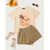 imageZESICA Womens 2025 Summer 2 Piece Lounge Set Short Sleeve Graphic Print Tops and Shorts Outfits with PocketsKhaki
