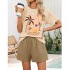 imageZESICA Womens 2025 Summer 2 Piece Lounge Set Short Sleeve Graphic Print Tops and Shorts Outfits with PocketsKhaki