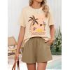 imageZESICA Womens 2025 Summer 2 Piece Lounge Set Short Sleeve Graphic Print Tops and Shorts Outfits with PocketsKhaki