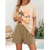 imageZESICA Womens 2025 Summer 2 Piece Lounge Set Short Sleeve Graphic Print Tops and Shorts Outfits with PocketsKhaki