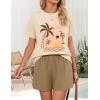 imageZESICA Womens 2025 Summer 2 Piece Lounge Set Short Sleeve Graphic Print Tops and Shorts Outfits with PocketsKhaki