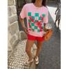 imageZESICA Womens 2025 Summer 2 Piece Lounge Set Short Sleeve Graphic Print Tops and Shorts Outfits with PocketsRed
