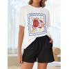 imageZESICA Womens 2025 Summer 2 Piece Lounge Set Short Sleeve Graphic Print Tops and Shorts Outfits with PocketsWhite