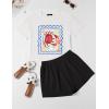 imageZESICA Womens 2025 Summer 2 Piece Lounge Set Short Sleeve Graphic Print Tops and Shorts Outfits with PocketsWhite