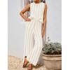imageZESICA Womens Summer Two Piece Outfits Crop Tank Tops and Wide Leg Pants Striped Lounge Beach Travel SetsApricot