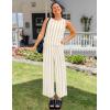 imageZESICA Womens Summer Two Piece Outfits Crop Tank Tops and Wide Leg Pants Striped Lounge Beach Travel SetsApricot