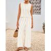 imageZESICA Womens Summer Two Piece Outfits Crop Tank Tops and Wide Leg Pants Striped Lounge Beach Travel SetsApricot