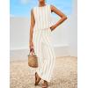 imageZESICA Womens Summer Two Piece Outfits Crop Tank Tops and Wide Leg Pants Striped Lounge Beach Travel SetsApricot