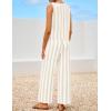 imageZESICA Womens Summer Two Piece Outfits Crop Tank Tops and Wide Leg Pants Striped Lounge Beach Travel SetsApricot