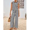 imageZESICA Womens Summer Two Piece Outfits Crop Tank Tops and Wide Leg Pants Striped Lounge Beach Travel SetsBlack