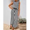 imageZESICA Womens Summer Two Piece Outfits Crop Tank Tops and Wide Leg Pants Striped Lounge Beach Travel SetsBlack