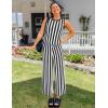 imageZESICA Womens Summer Two Piece Outfits Crop Tank Tops and Wide Leg Pants Striped Lounge Beach Travel SetsBlack
