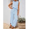 imageZESICA Womens Summer Two Piece Outfits Crop Tank Tops and Wide Leg Pants Striped Lounge Beach Travel SetsBlue