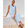 imageZESICA Womens Summer Two Piece Outfits Crop Tank Tops and Wide Leg Pants Striped Lounge Beach Travel SetsBlue