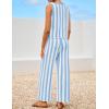 imageZESICA Womens Summer Two Piece Outfits Crop Tank Tops and Wide Leg Pants Striped Lounge Beach Travel SetsBlue