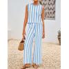 imageZESICA Womens Summer Two Piece Outfits Crop Tank Tops and Wide Leg Pants Striped Lounge Beach Travel SetsBlue