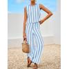 imageZESICA Womens Summer Two Piece Outfits Crop Tank Tops and Wide Leg Pants Striped Lounge Beach Travel SetsBlue