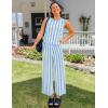 imageZESICA Womens Summer Two Piece Outfits Crop Tank Tops and Wide Leg Pants Striped Lounge Beach Travel SetsBlue
