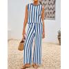 imageZESICA Womens Summer Two Piece Outfits Crop Tank Tops and Wide Leg Pants Striped Lounge Beach Travel SetsDustyblue