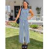 imageZESICA Womens Summer Two Piece Outfits Crop Tank Tops and Wide Leg Pants Striped Lounge Beach Travel SetsDustyblue
