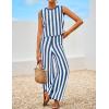 imageZESICA Womens Summer Two Piece Outfits Crop Tank Tops and Wide Leg Pants Striped Lounge Beach Travel SetsDustyblue