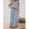 imageZESICA Womens Summer Two Piece Outfits Crop Tank Tops and Wide Leg Pants Striped Lounge Beach Travel SetsDustyblue