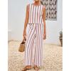imageZESICA Womens Summer Two Piece Outfits Crop Tank Tops and Wide Leg Pants Striped Lounge Beach Travel SetsDustypink