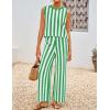 imageZESICA Womens Summer Two Piece Outfits Crop Tank Tops and Wide Leg Pants Striped Lounge Beach Travel SetsGreen
