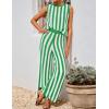 imageZESICA Womens Summer Two Piece Outfits Crop Tank Tops and Wide Leg Pants Striped Lounge Beach Travel SetsGreen