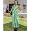 imageZESICA Womens Summer Two Piece Outfits Crop Tank Tops and Wide Leg Pants Striped Lounge Beach Travel SetsGreen