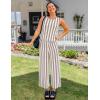 imageZESICA Womens Summer Two Piece Outfits Crop Tank Tops and Wide Leg Pants Striped Lounge Beach Travel SetsKhaki