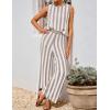 imageZESICA Womens Summer Two Piece Outfits Crop Tank Tops and Wide Leg Pants Striped Lounge Beach Travel SetsKhaki