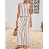 imageZESICA Womens Summer Two Piece Outfits Crop Tank Tops and Wide Leg Pants Striped Lounge Beach Travel SetsKhaki