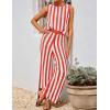 imageZESICA Womens Summer Two Piece Outfits Crop Tank Tops and Wide Leg Pants Striped Lounge Beach Travel SetsRust