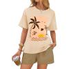 imageZESICA Womens 2025 Summer 2 Piece Lounge Set Short Sleeve Graphic Print Tops and Shorts Outfits with PocketsKhaki