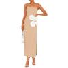 imageZESICA Womens Summer Strapless Bodycon Maxi Dress 2025 Ribbed Knit Backless Floral Tube Cocktail Party Long DressesApricot